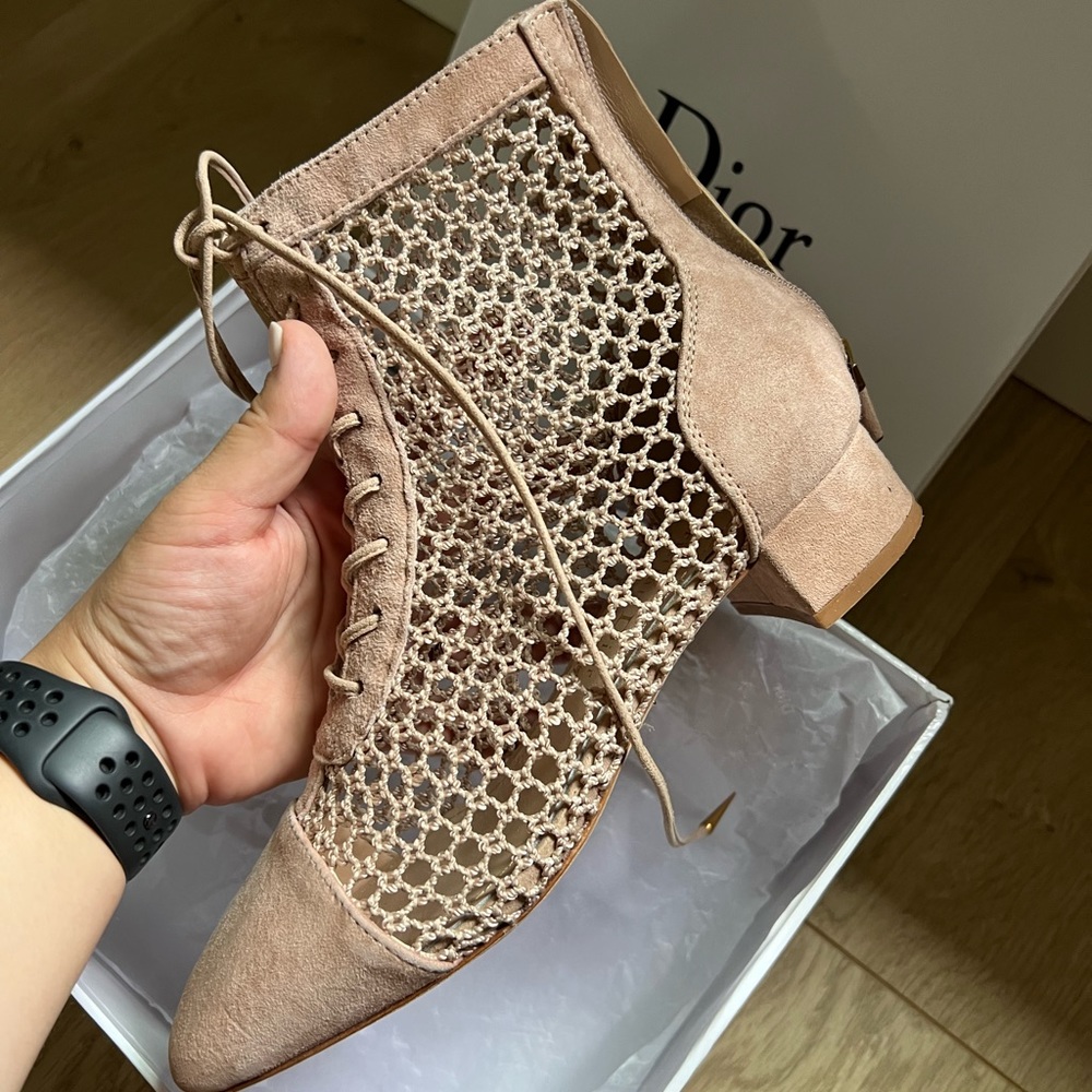 CHRISTIAN DIOR Suede Calfskin Fishnet Naughtily-D Ankle Boot Nude sz 37 - Picture 5 of 8
